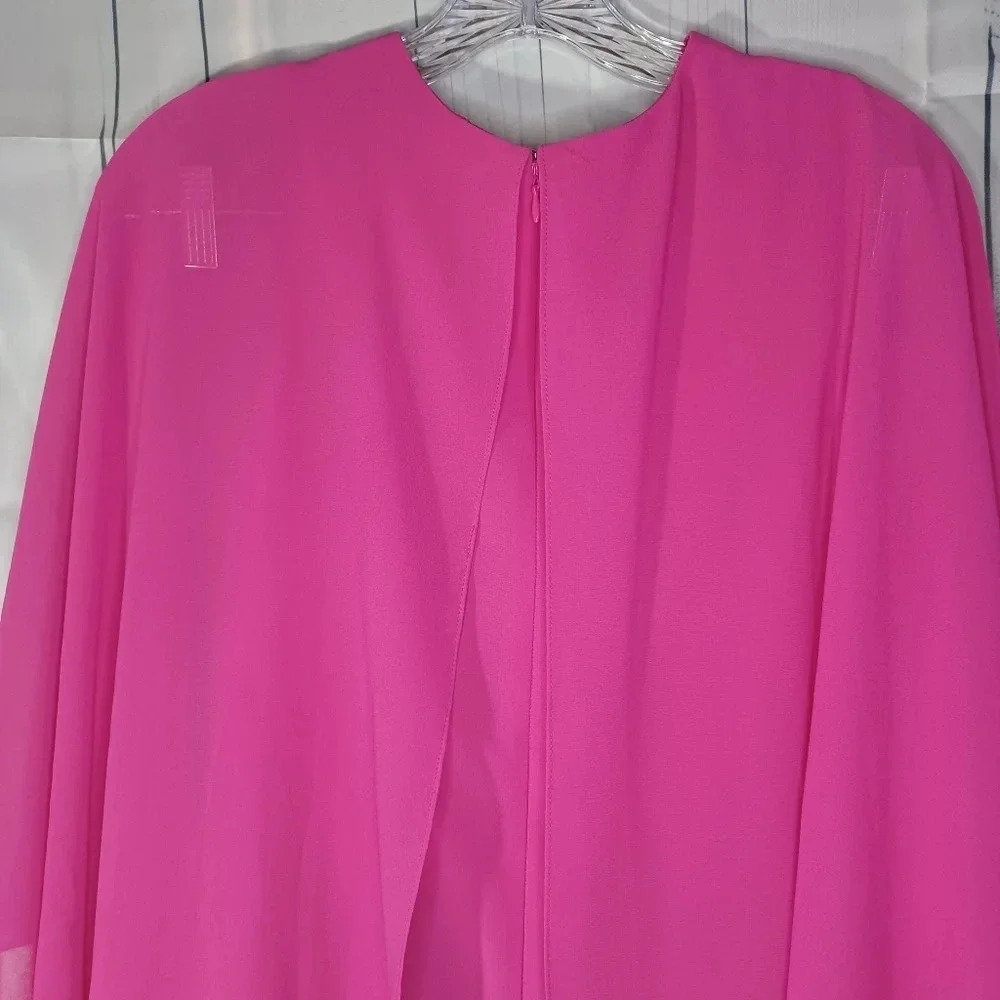 Vince Camuto Hot Pink layered drape chiffon boho flowy Flounce dress size 8 - Picture 8 of 15